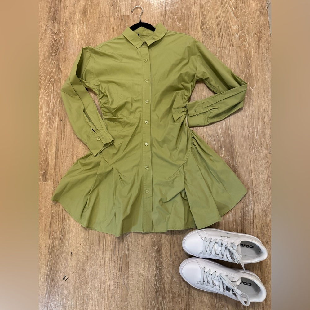 Green Button-Up Shirt Dress